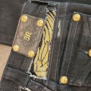 Rare Miss Me Dark Blue Jeans with Gold Strass Details Size 25